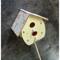 Fuglehus p pind med stof tag gul