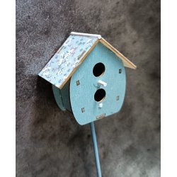 Fugle huse p pind med stof tag bl