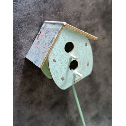 Fuglehus p pind  med stof tag grn