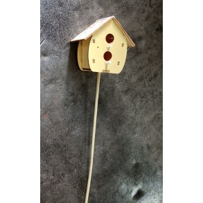 Fuglehus p� pind med stof tag gul