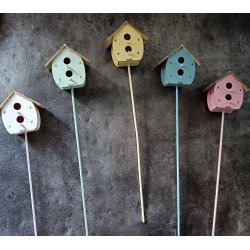 Fuglehus p pind  med stof tag grn