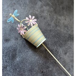 Spand med blomster p pind gul