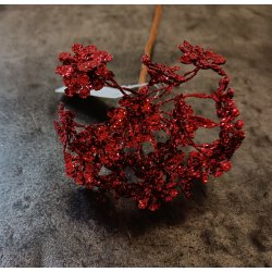 Blomst p trd rd glitter