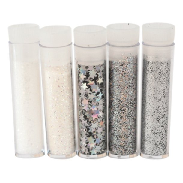 Glitter 5 ass. rr slv-hvid